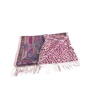 Neiman Marcus Wool Purple Paisley Oversized Reversible Scarf Fringe Women's